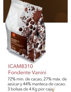 VANINI FONDENTE CACAO 72% 4 KG.
